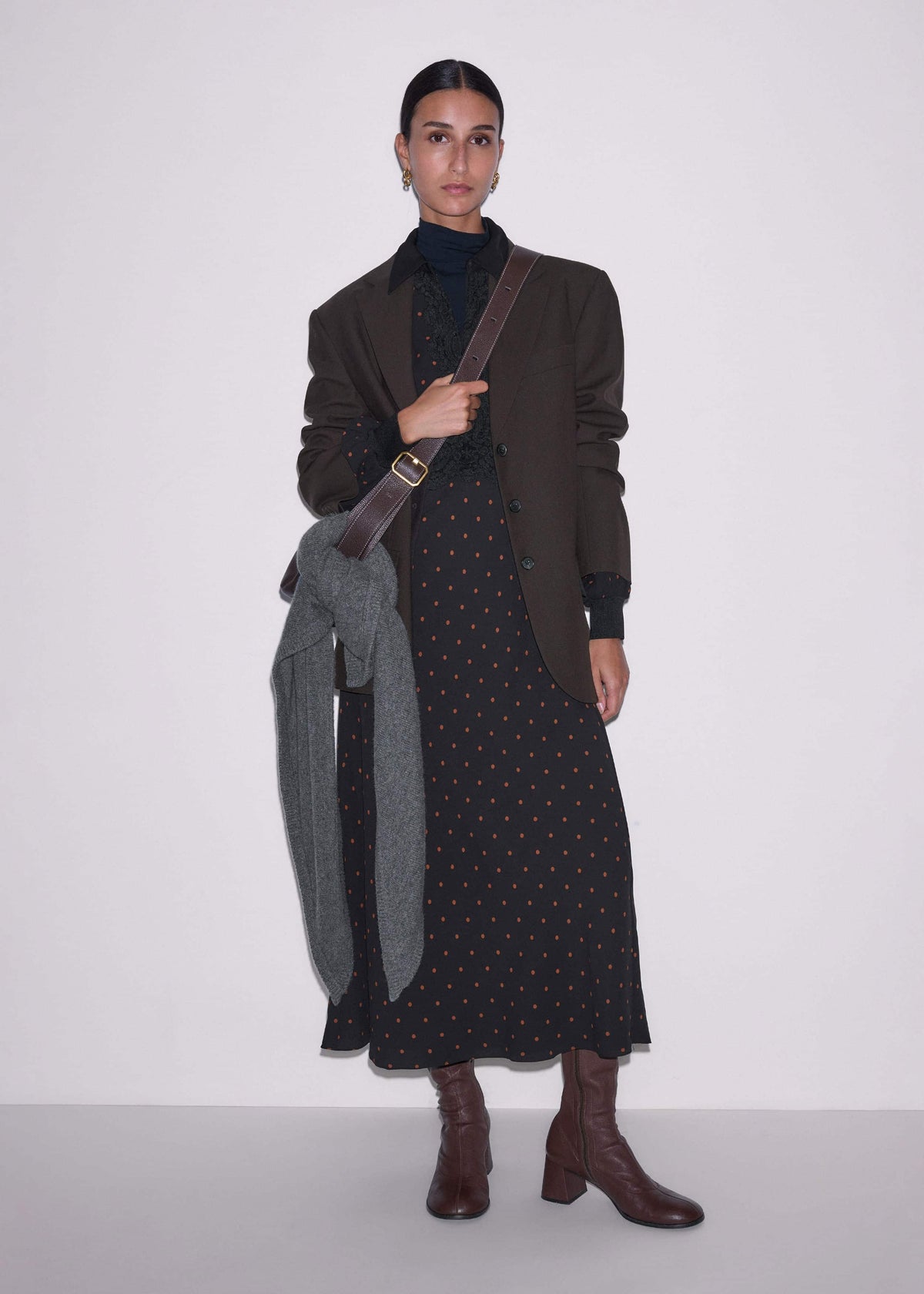 ME+EM Clothing Black Winter Polka Dot Lace Trim Maxi Dress