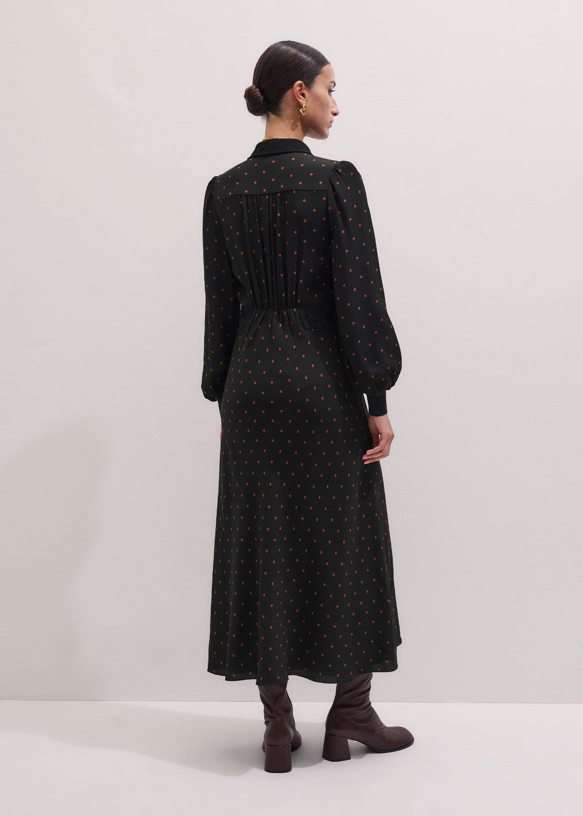 ME+EM Clothing Black Winter Polka Dot Lace Trim Maxi Dress