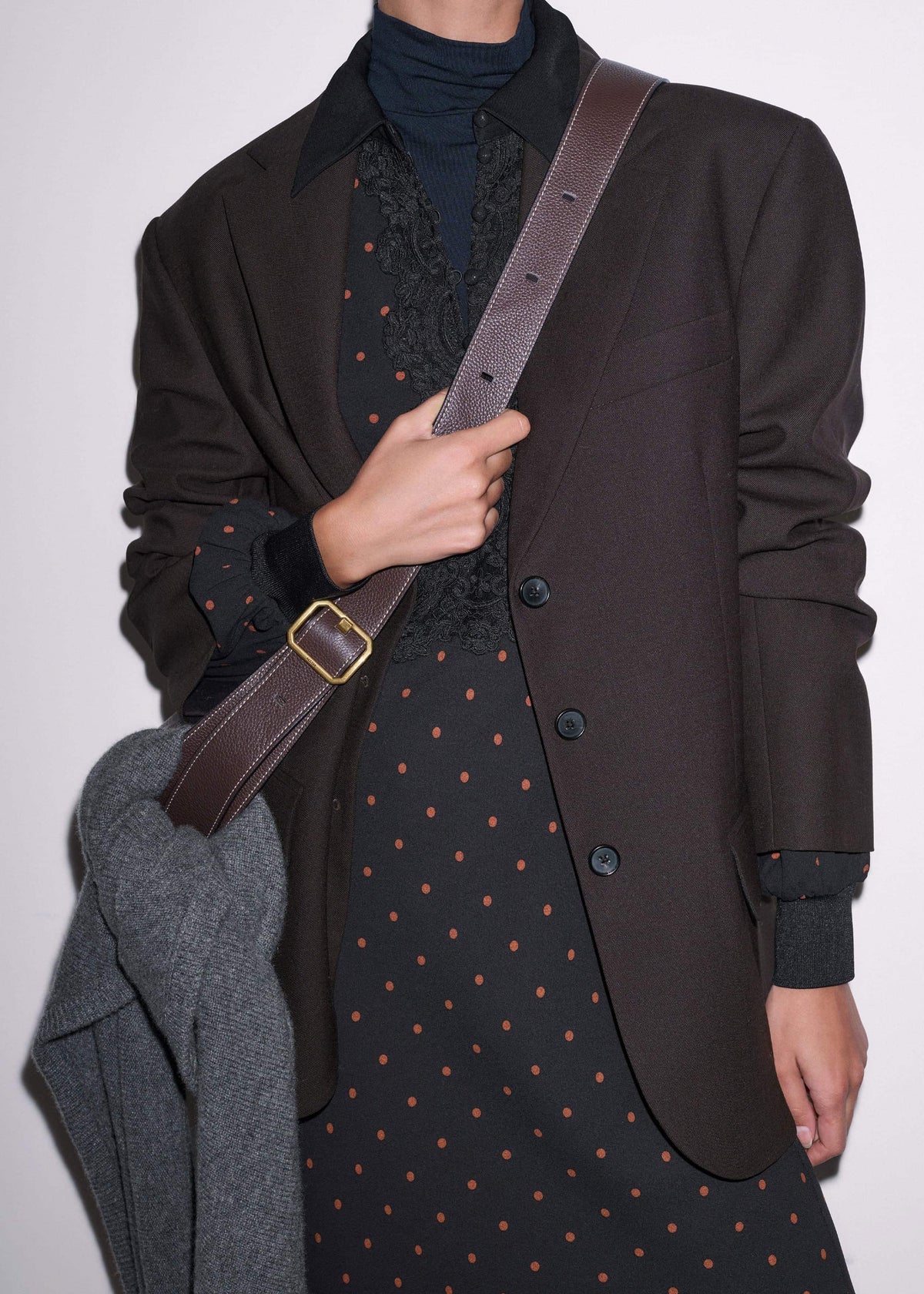 ME+EM Clothing Black Winter Polka Dot Lace Trim Maxi Dress