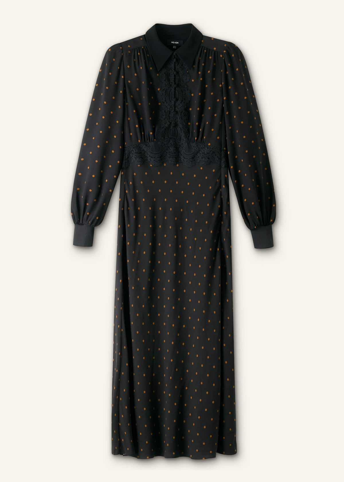 ME+EM Clothing Black Winter Polka Dot Lace Trim Maxi Dress