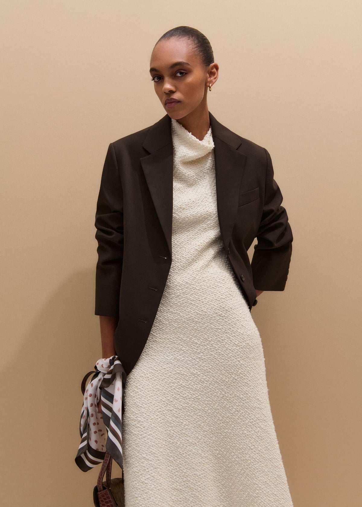ME+EM Clothing Cream Cowl Neck Fit and Flare Maxi Dress