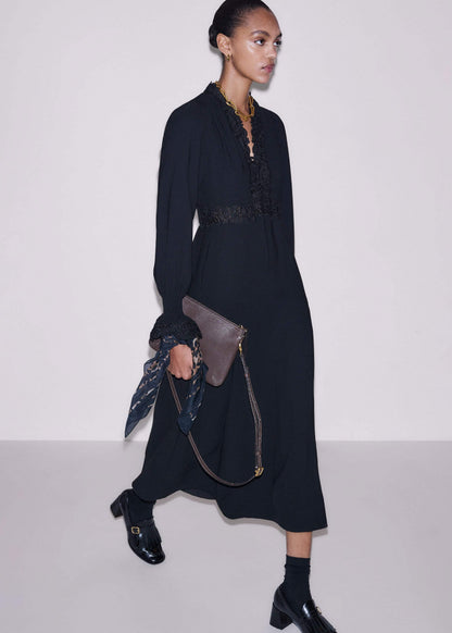 ME+EM Clothing Black Fit + Flare Lace Detail Maxi Dress