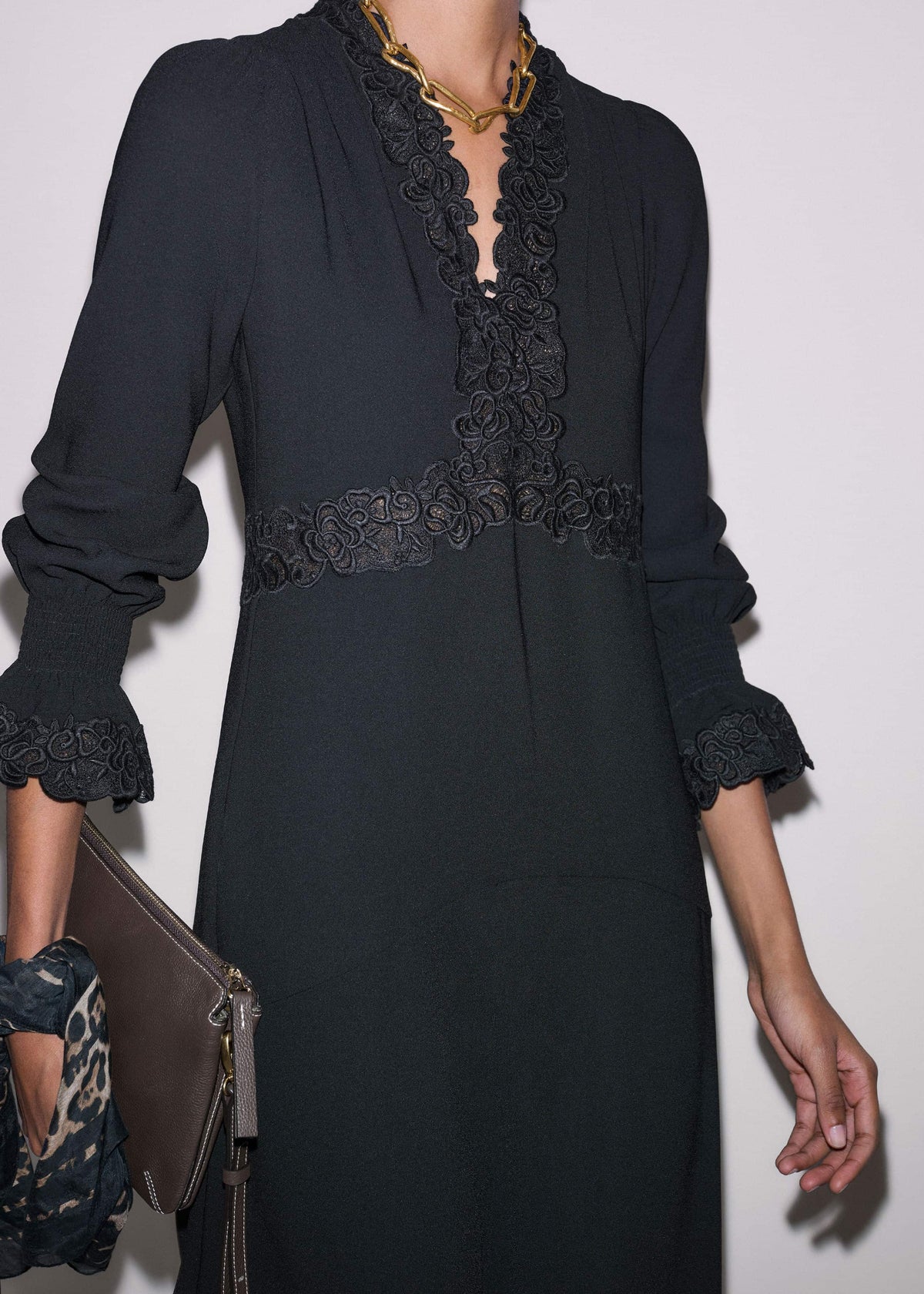 ME+EM Clothing Black Fit + Flare Lace Detail Maxi Dress