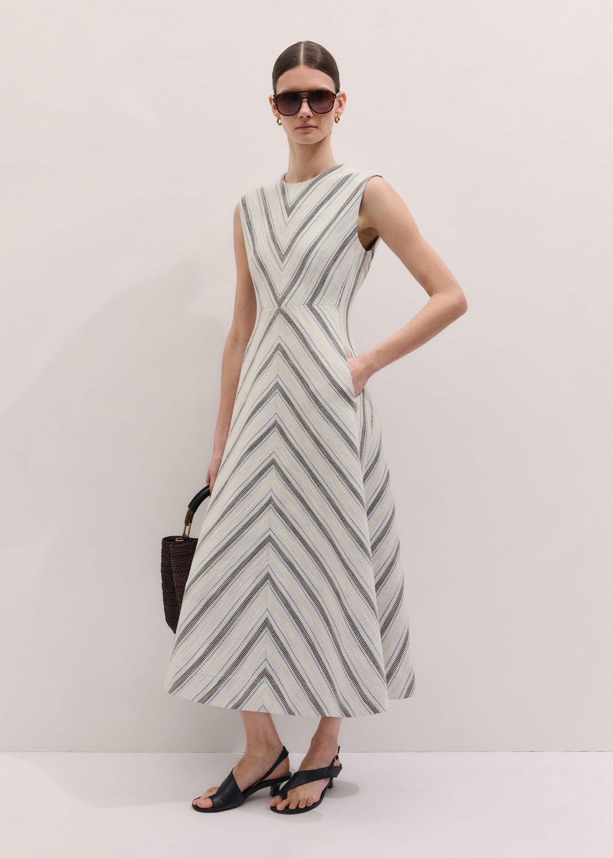 ME+EM Clothing Light Cream Fit + Flare Midi Dress