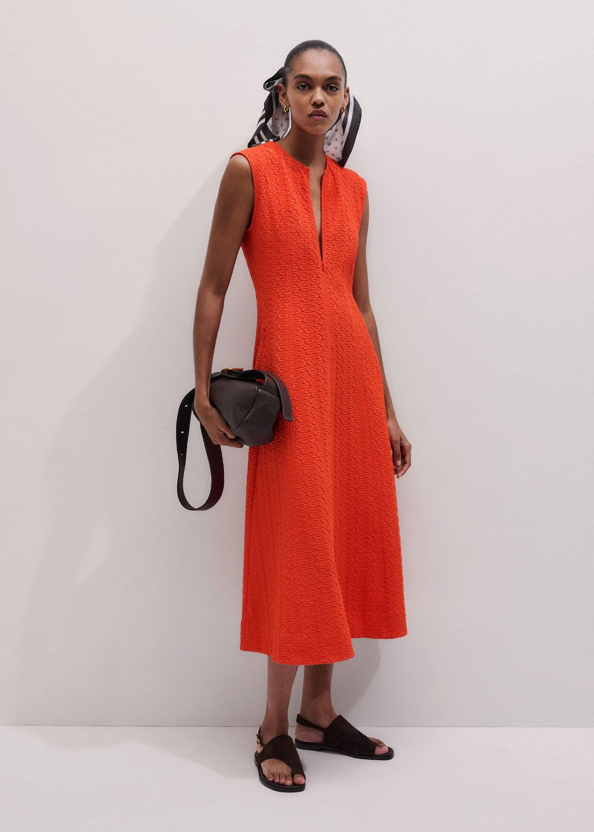 ME+EM Clothing Orange Curling Crosses Jacquard Midi Dress