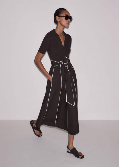 ME+EM Clothing Brown Mixed Media Fit And Flare Midi Dress + Belt