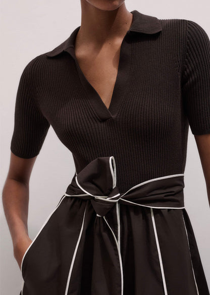 ME+EM Clothing Brown Mixed Media Fit And Flare Midi Dress + Belt