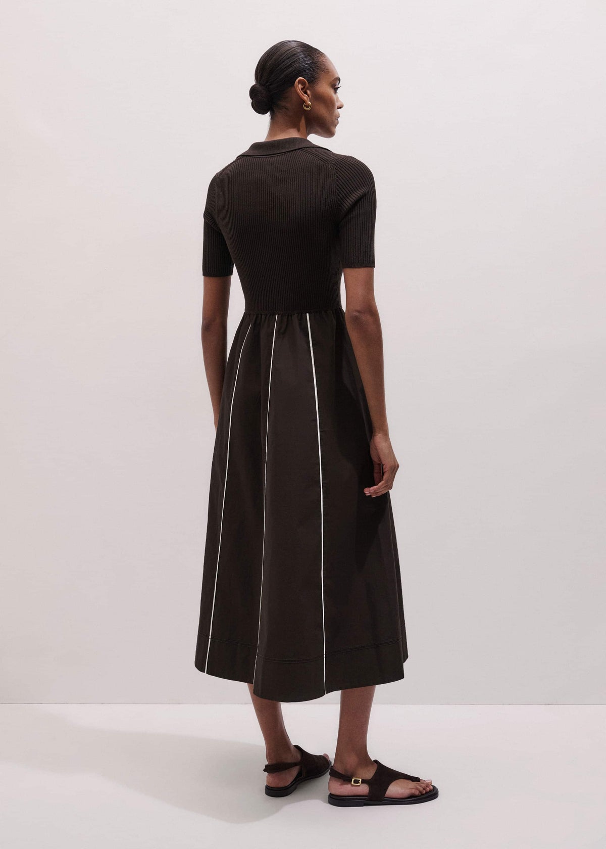 ME+EM Clothing Brown Mixed Media Fit And Flare Midi Dress + Belt