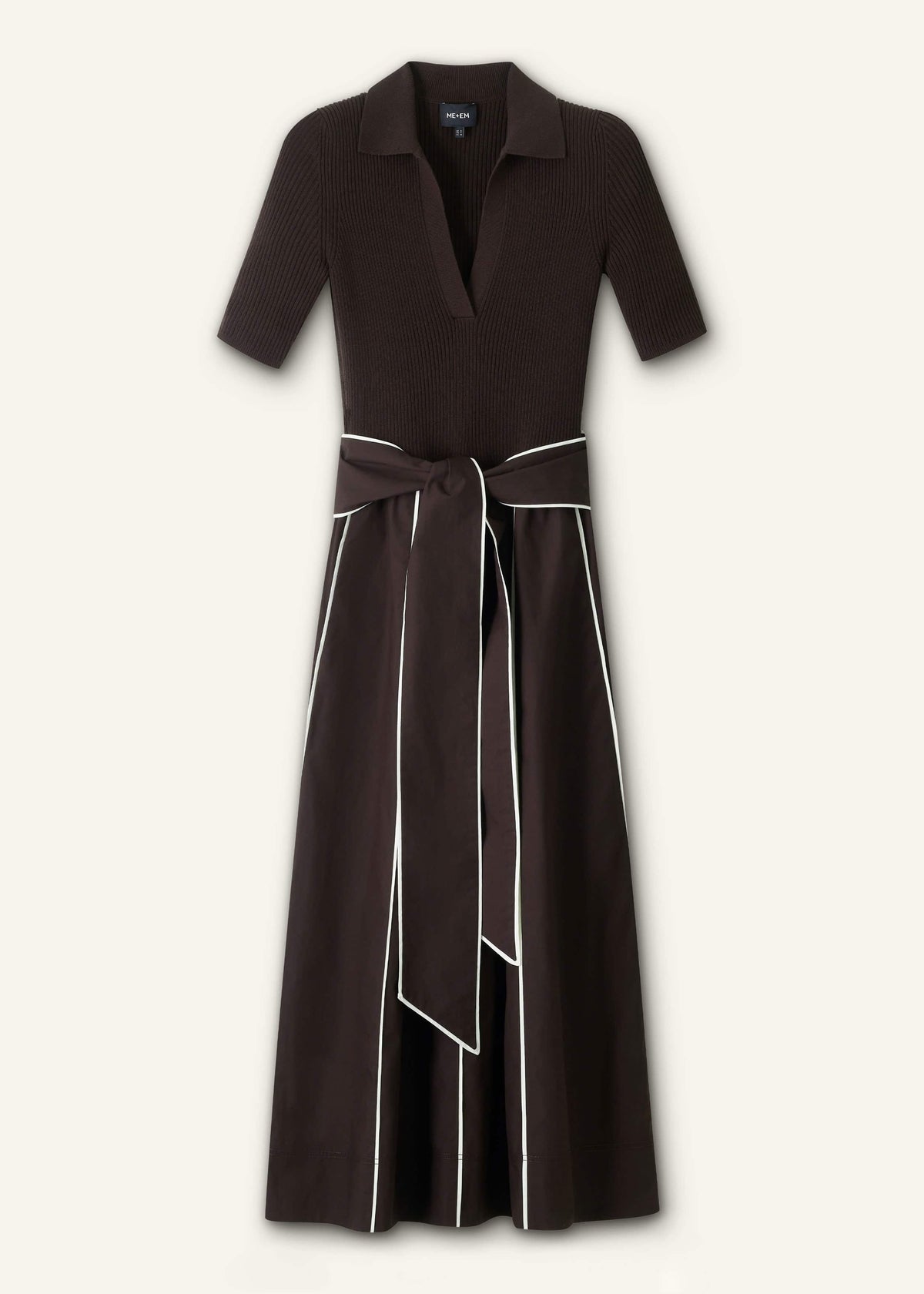 ME+EM Clothing Brown Mixed Media Fit And Flare Midi Dress + Belt