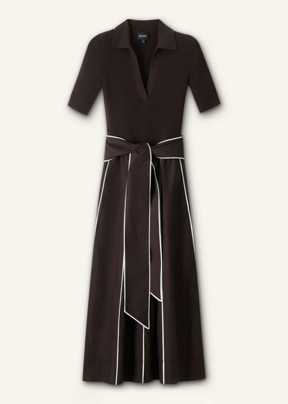 ME+EM Clothing Brown Mixed Media Fit And Flare Midi Dress + Belt