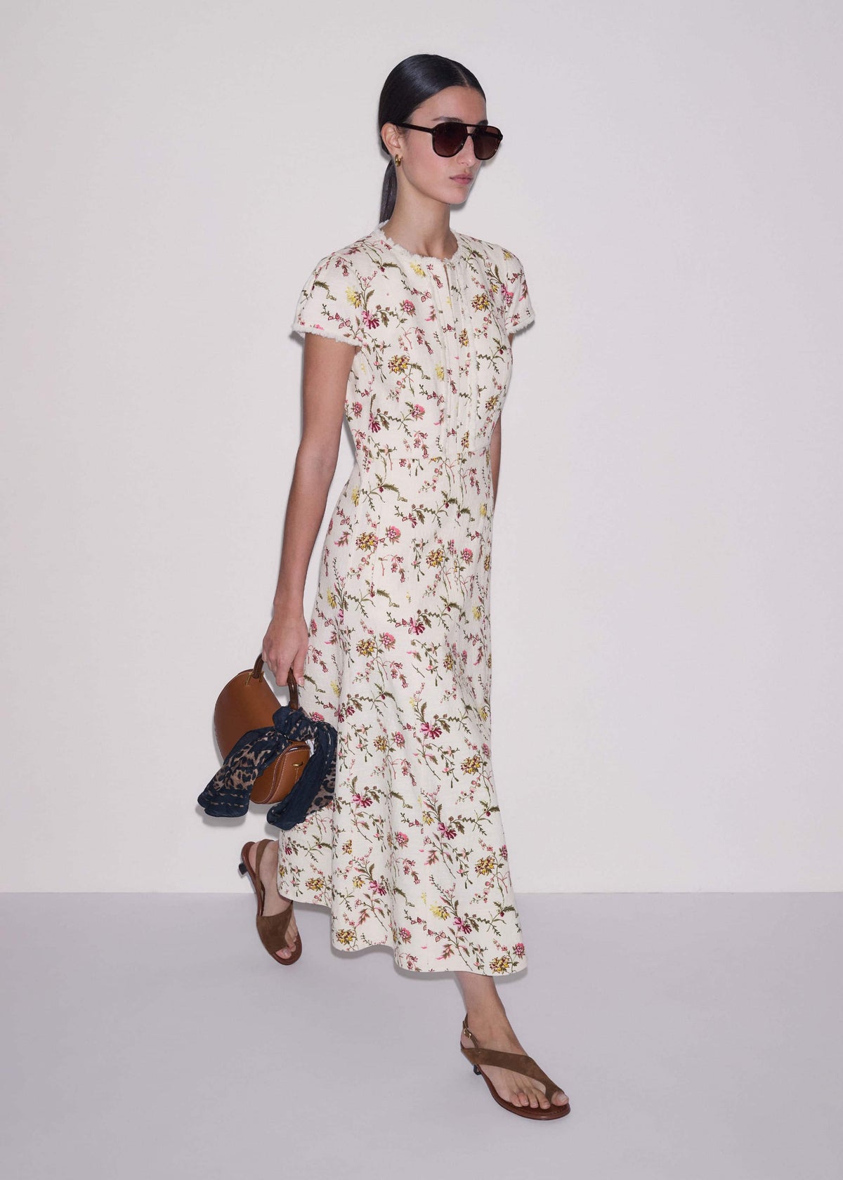 ME+EM Clothing Cream Wild Spring Floral Print Fit + Flare Midi Dress