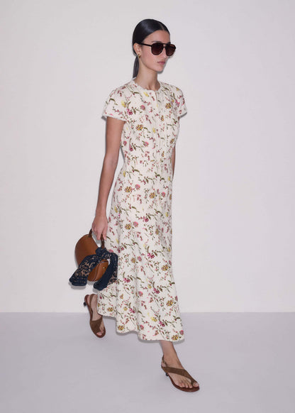 ME+EM Clothing Cream Wild Spring Floral Print Fit + Flare Midi Dress