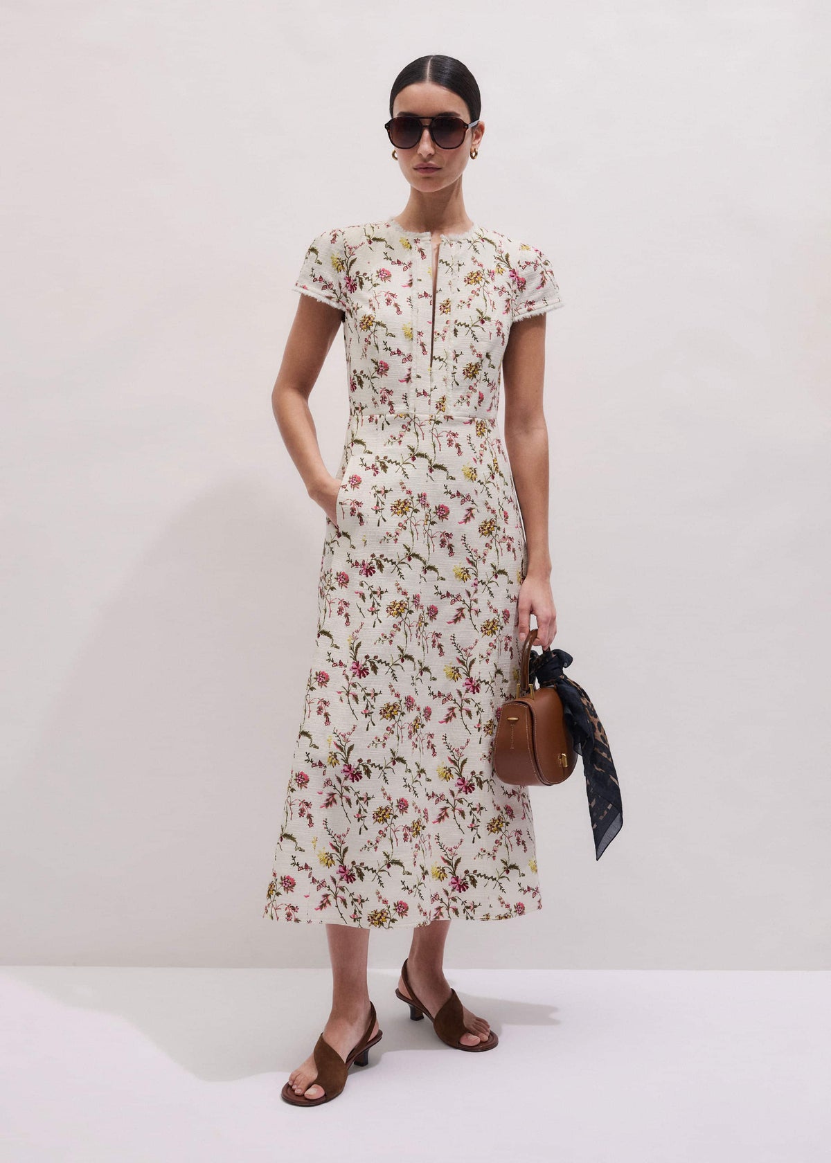 ME+EM Clothing Cream Wild Spring Floral Print Fit + Flare Midi Dress