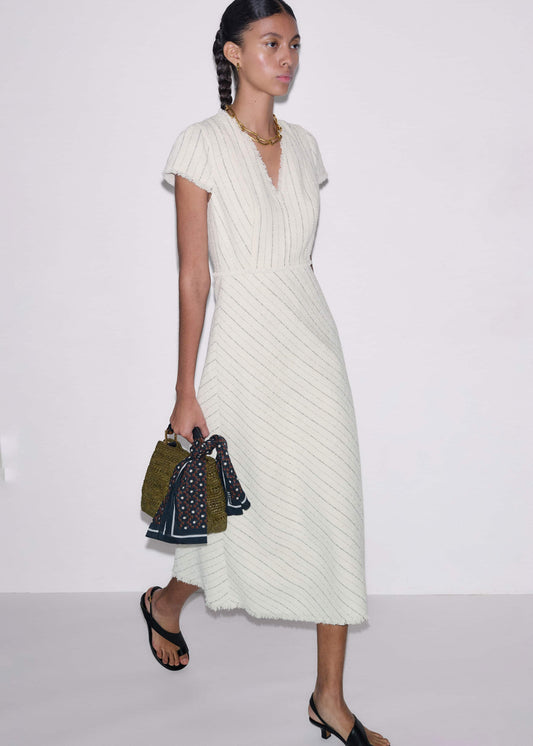ME+EM Clothing Ivory Striped Fit + Flare Midi Dress