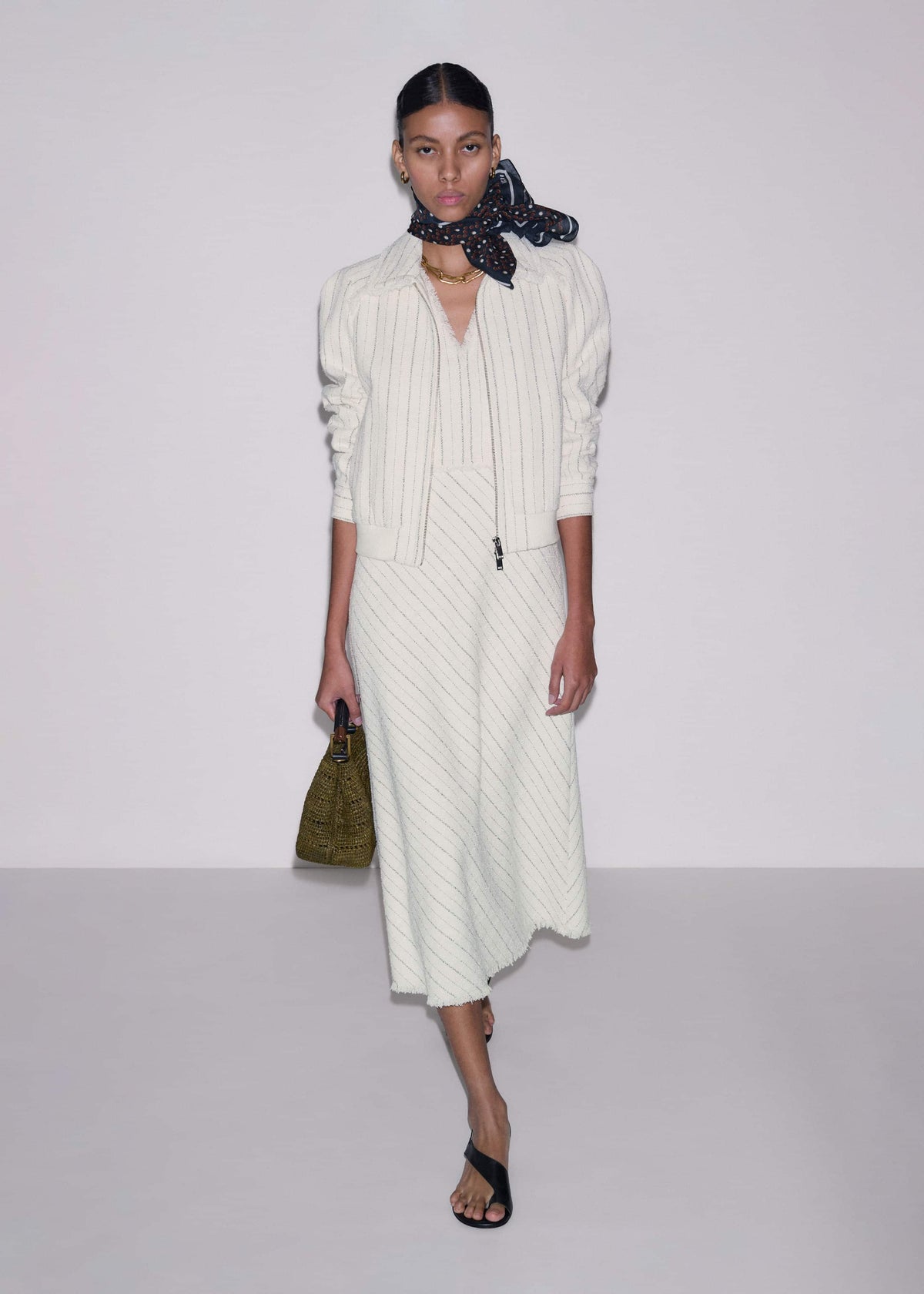 ME+EM Clothing Ivory Striped Fit + Flare Midi Dress