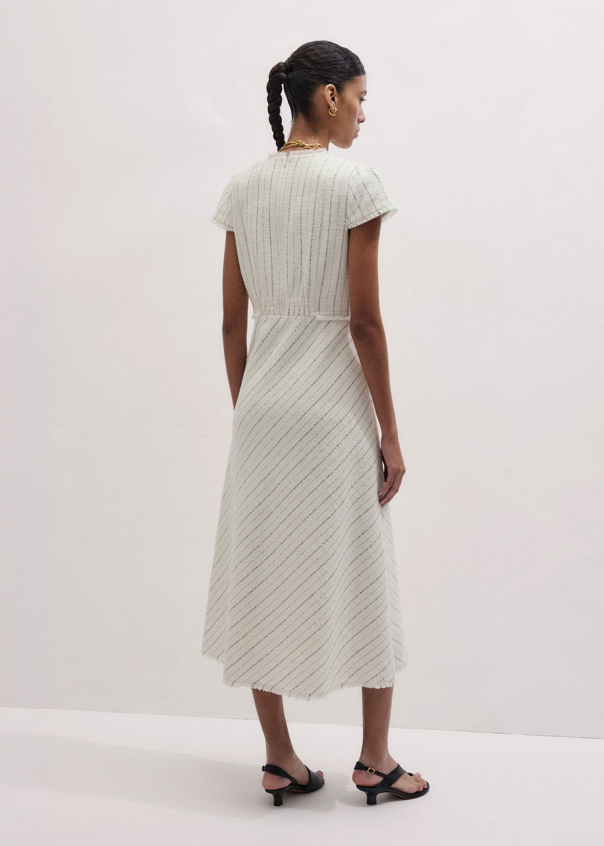 ME+EM Clothing Ivory Striped Fit + Flare Midi Dress