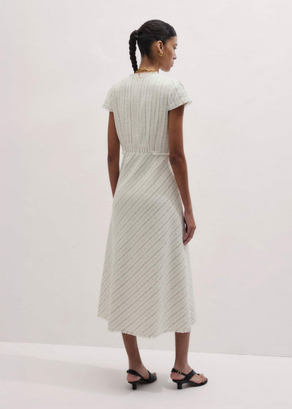 ME+EM Clothing Ivory Striped Fit + Flare Midi Dress