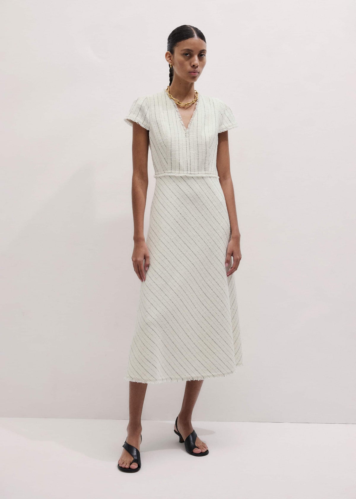 ME+EM Clothing Ivory Striped Fit + Flare Midi Dress