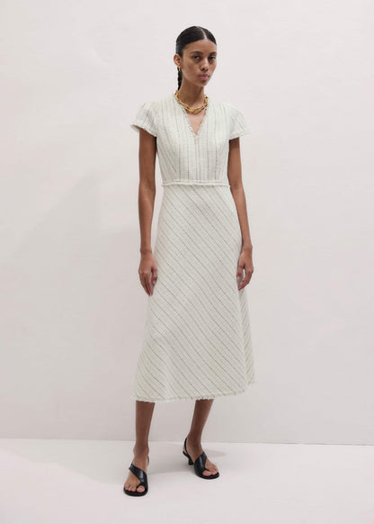 ME+EM Clothing Ivory Striped Fit + Flare Midi Dress