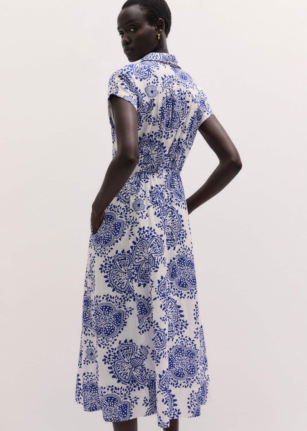 ME+EM Clothing White Cheesecloth Fit + Flare In-Full-Bloom Print Midi Dress