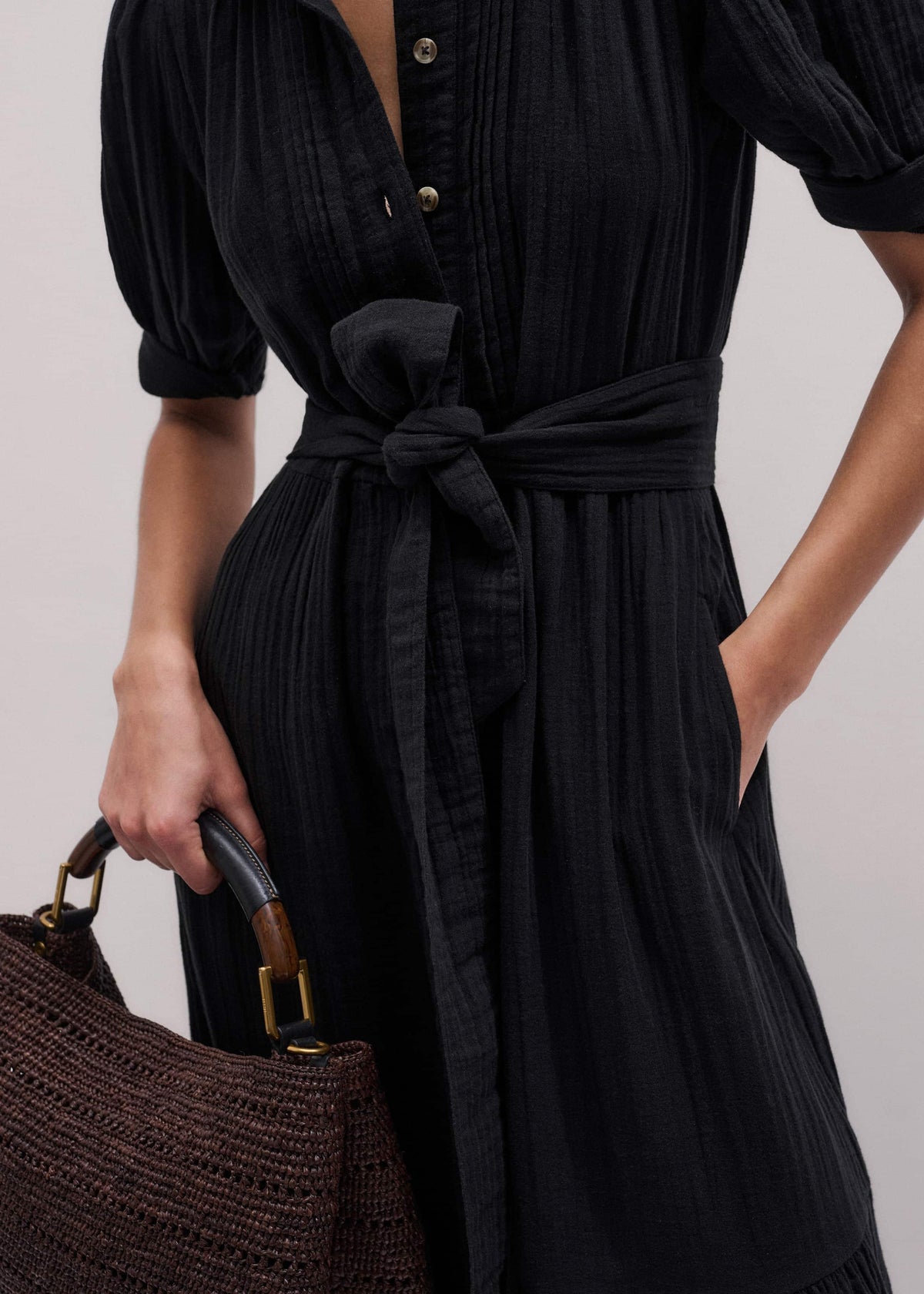 ME+EM Clothing Black Cheesecloth Midi Shirt