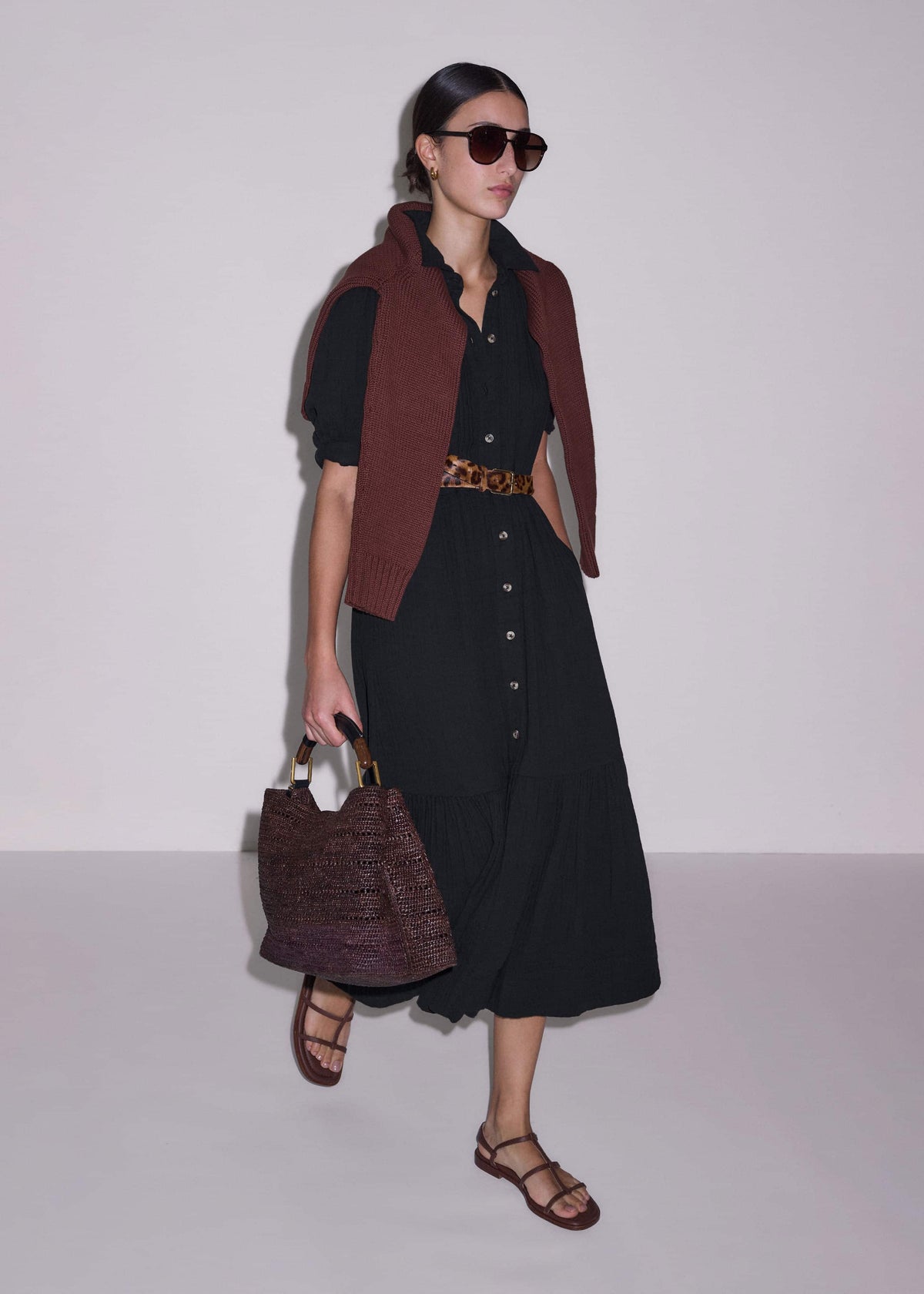 ME+EM Clothing Black Cheesecloth Midi Shirt