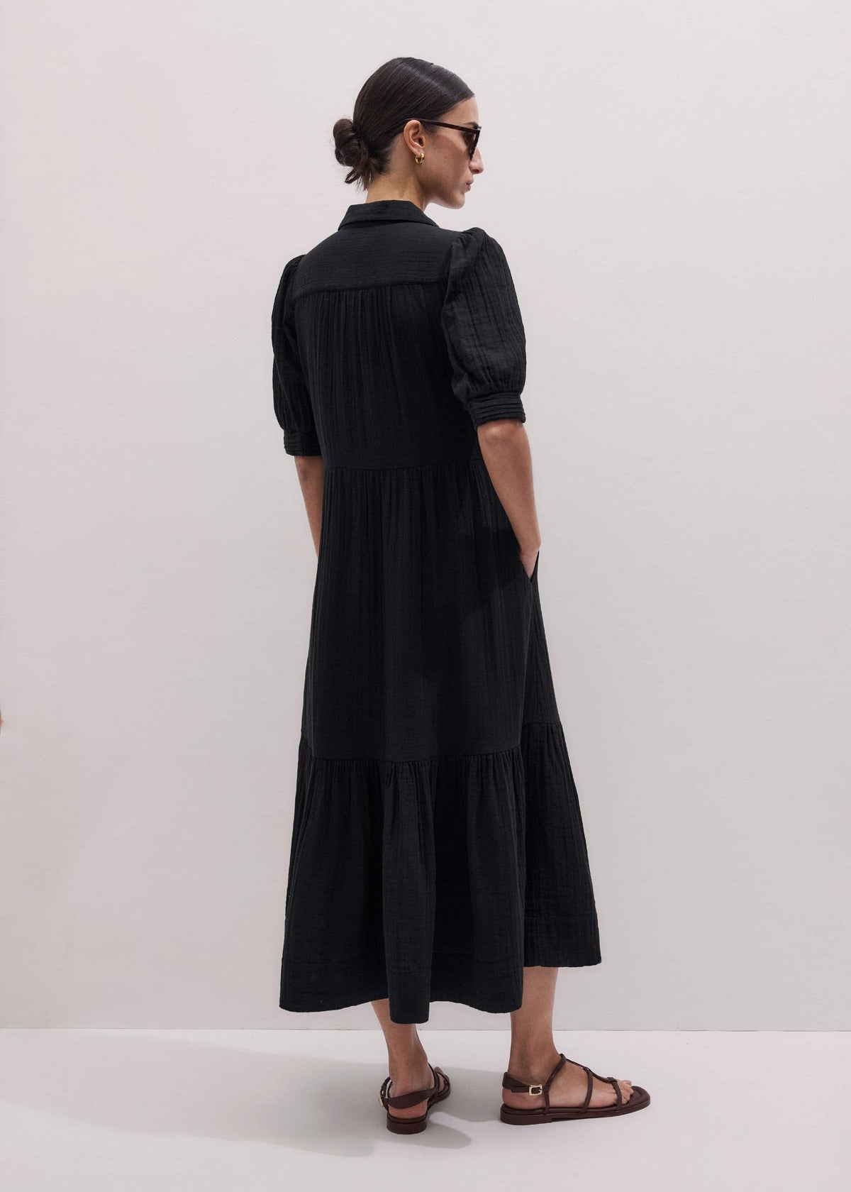 ME+EM Clothing Black Cheesecloth Midi Shirt