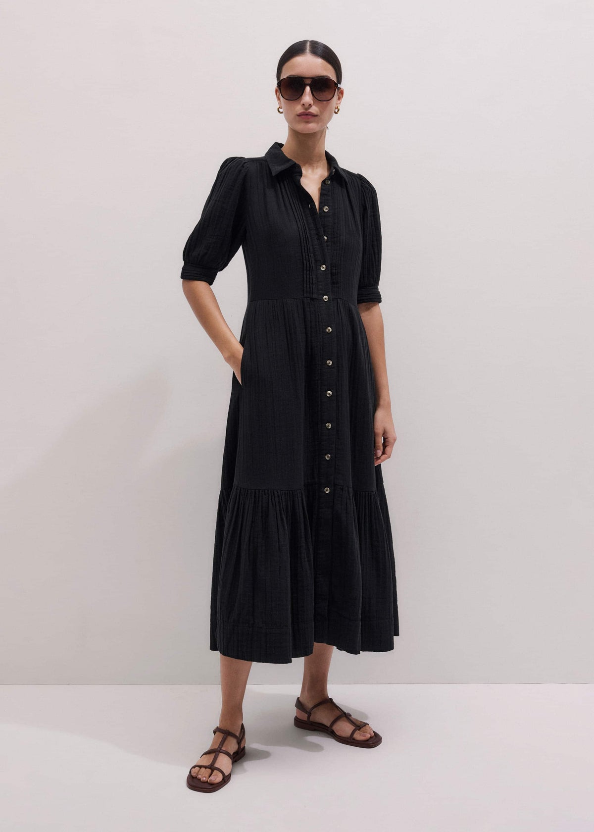 ME+EM Clothing Black Cheesecloth Midi Shirt