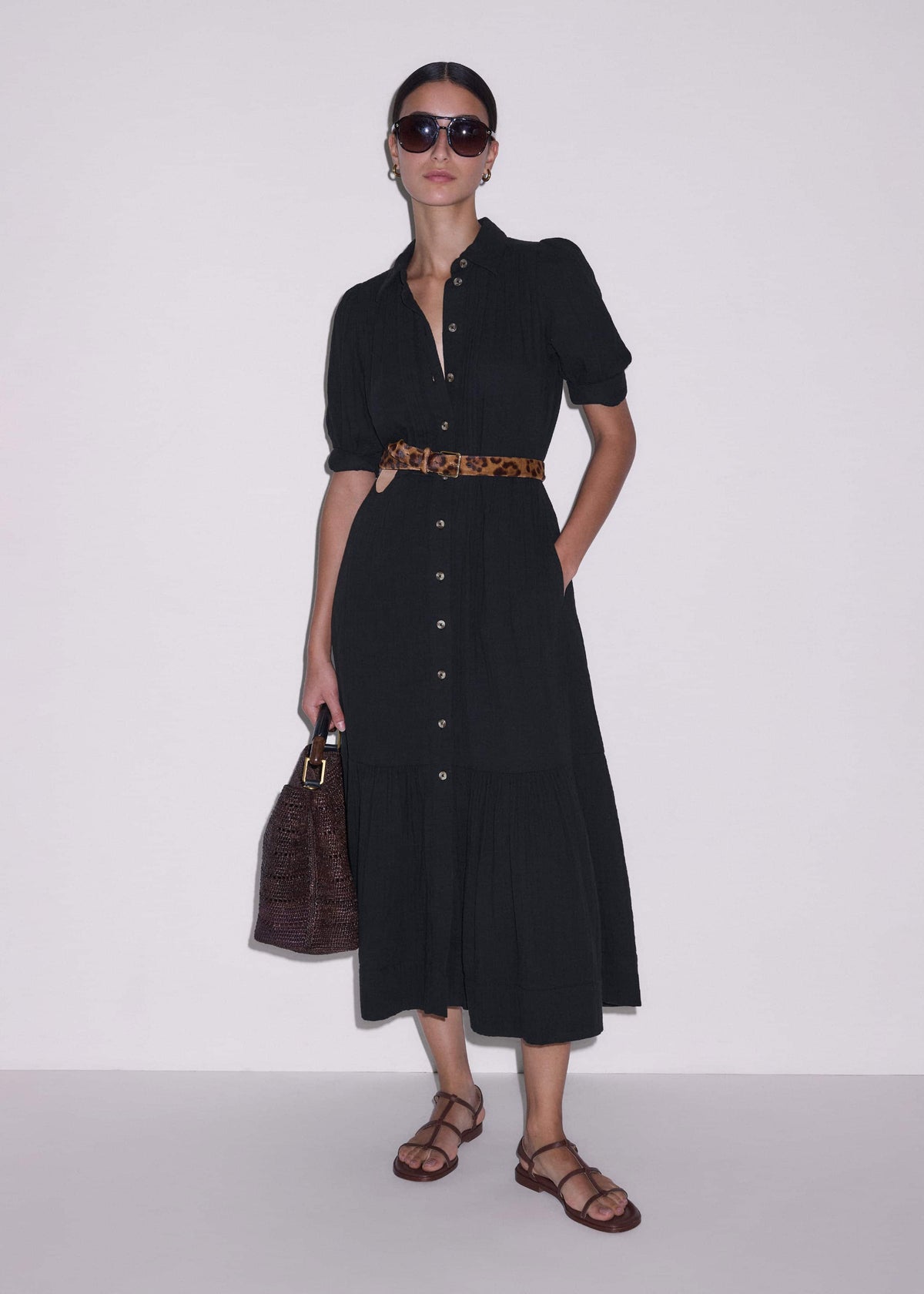 ME+EM Clothing Black Cheesecloth Midi Shirt