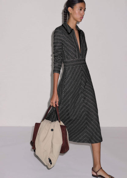 ME+EM Clothing Black Stripe Tweed Midi Dress