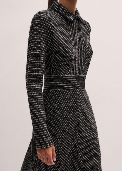 ME+EM Clothing Black Stripe Tweed Midi Dress