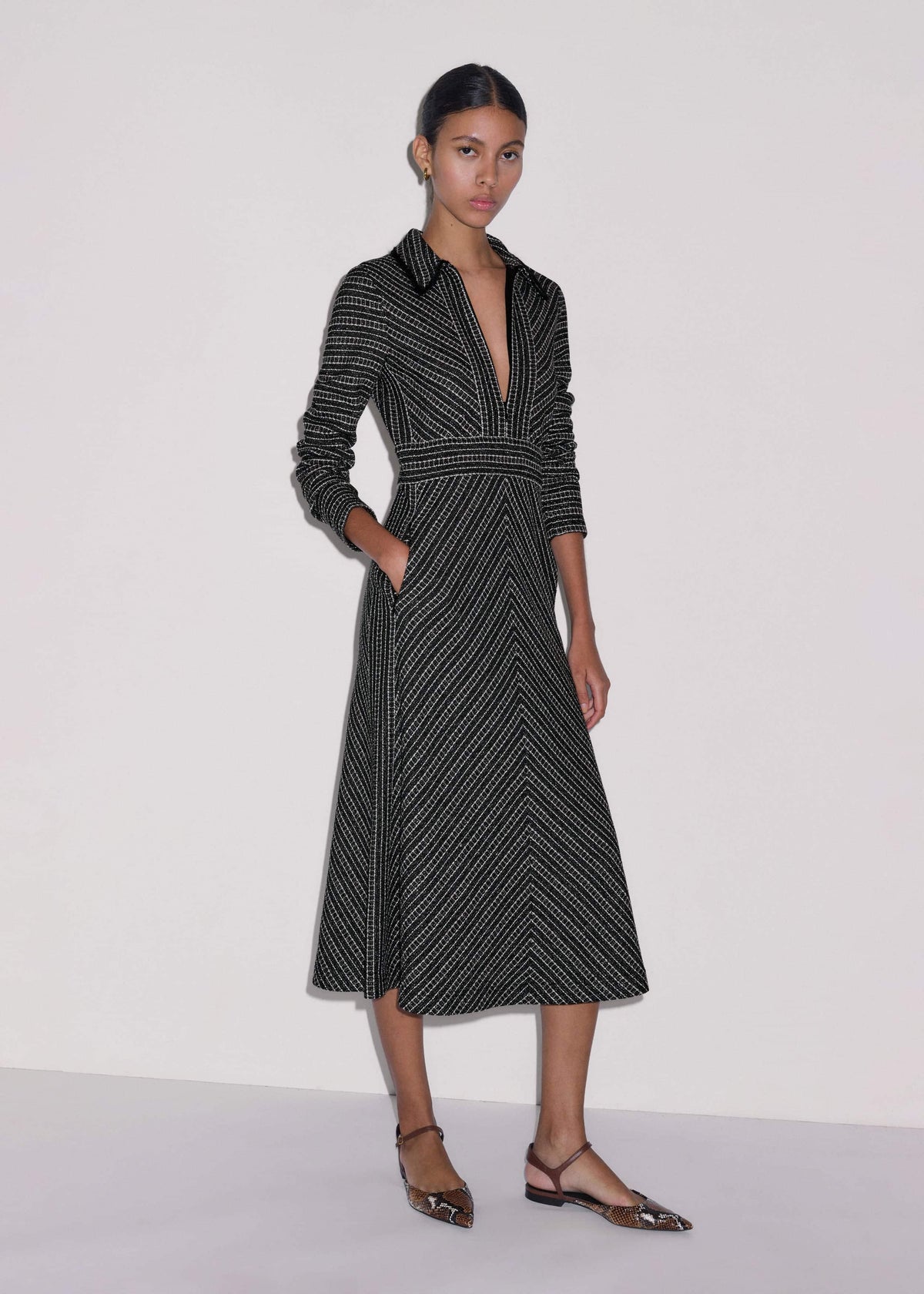 ME+EM Clothing Black Stripe Tweed Midi Dress
