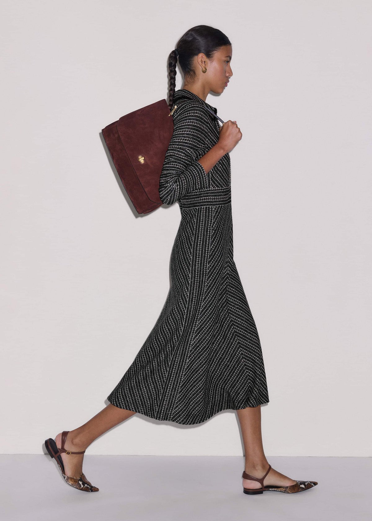 ME+EM Clothing Black Stripe Tweed Midi Dress