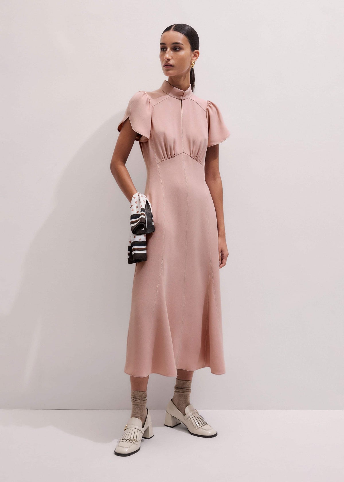 ME+EM Clothing Smoke Pink Contrast Stitch Midi Dress