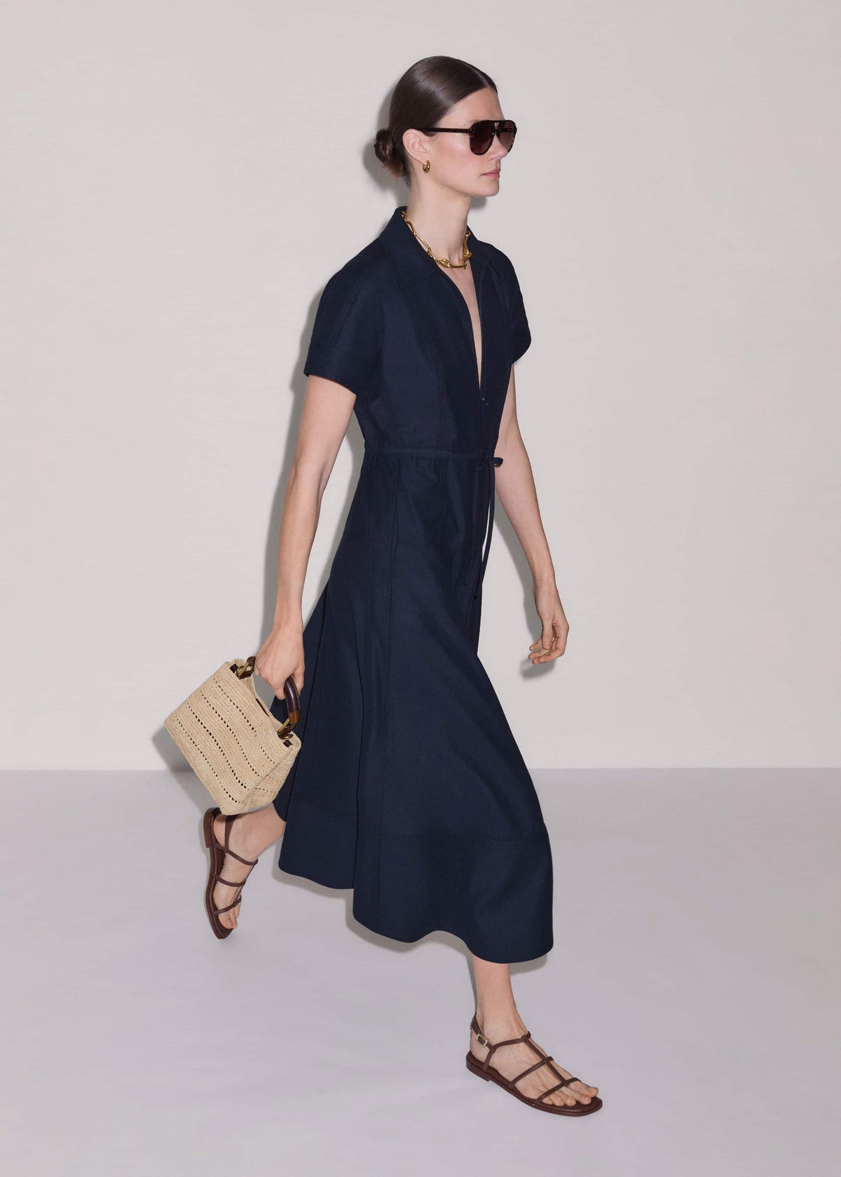 ME+EM Clothing Navy Fit + Flare Shirt Midi Dress