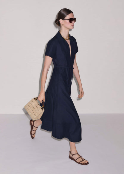 ME+EM Clothing Navy Fit + Flare Shirt Midi Dress