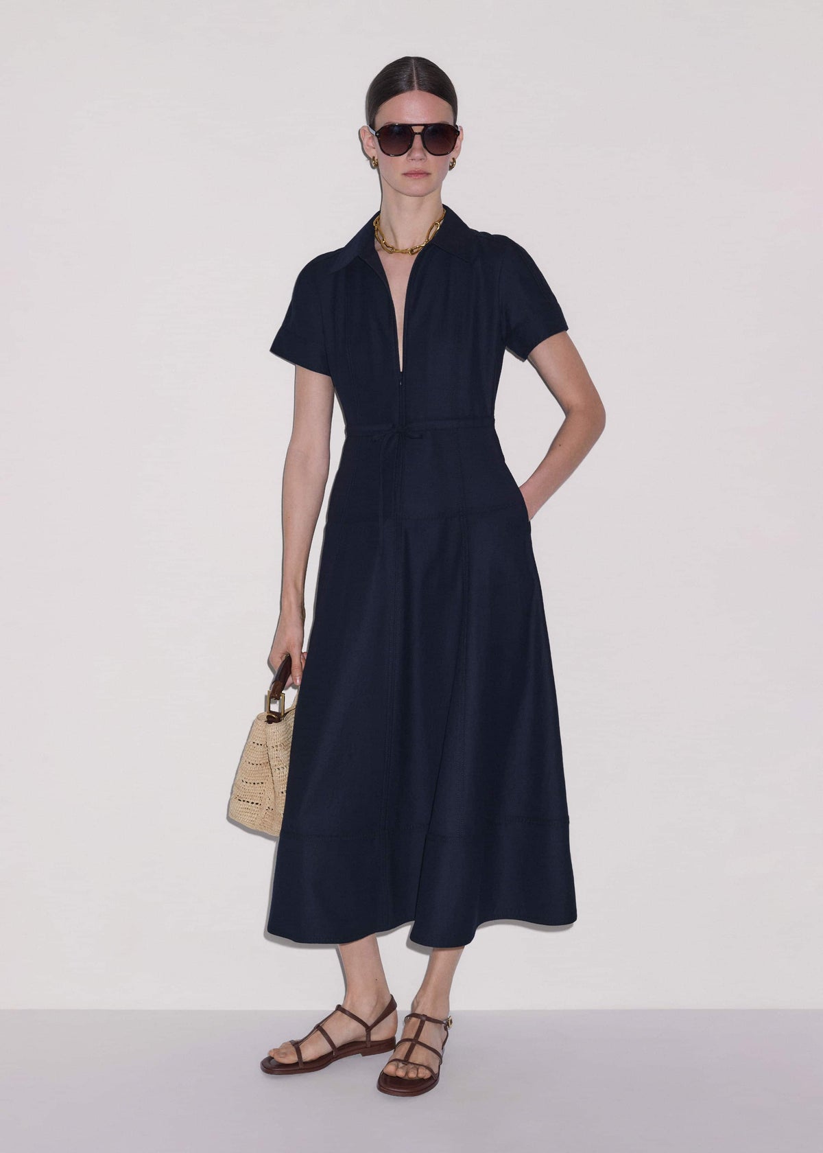 ME+EM Clothing Navy Fit + Flare Shirt Midi Dress