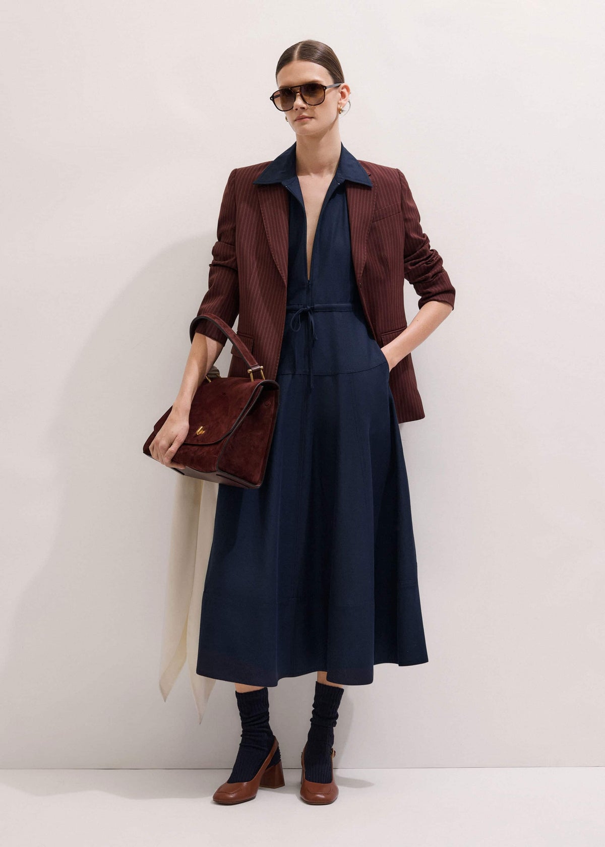 ME+EM Clothing Navy Fit + Flare Shirt Midi Dress