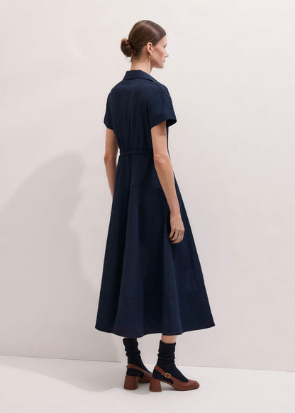 ME+EM Clothing Navy Fit + Flare Shirt Midi Dress