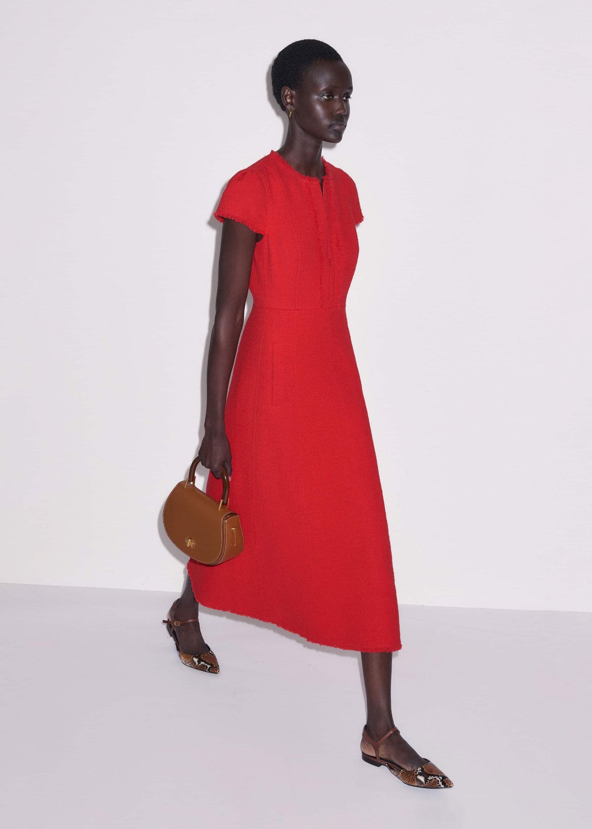 ME+EM Clothing Red Fringe Detail Fit + Flare Midi Dress