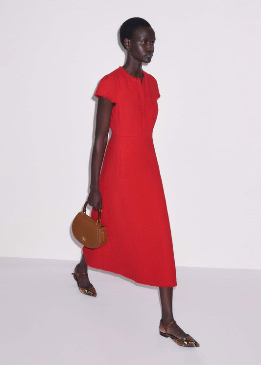 ME+EM Clothing Red Fringe Detail Fit + Flare Midi Dress