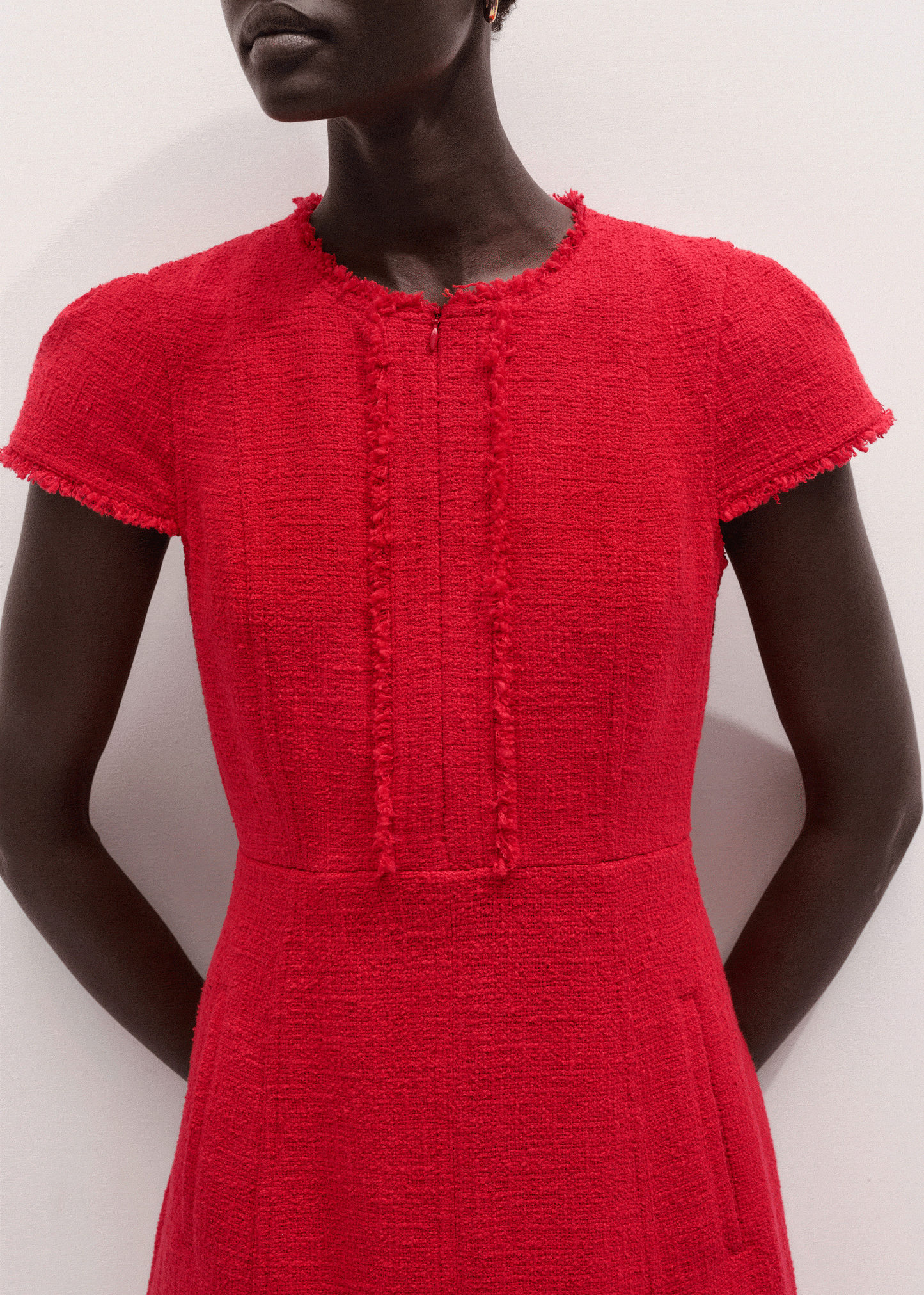 ME+EM Clothing Red Fringe Detail Fit + Flare Midi Dress