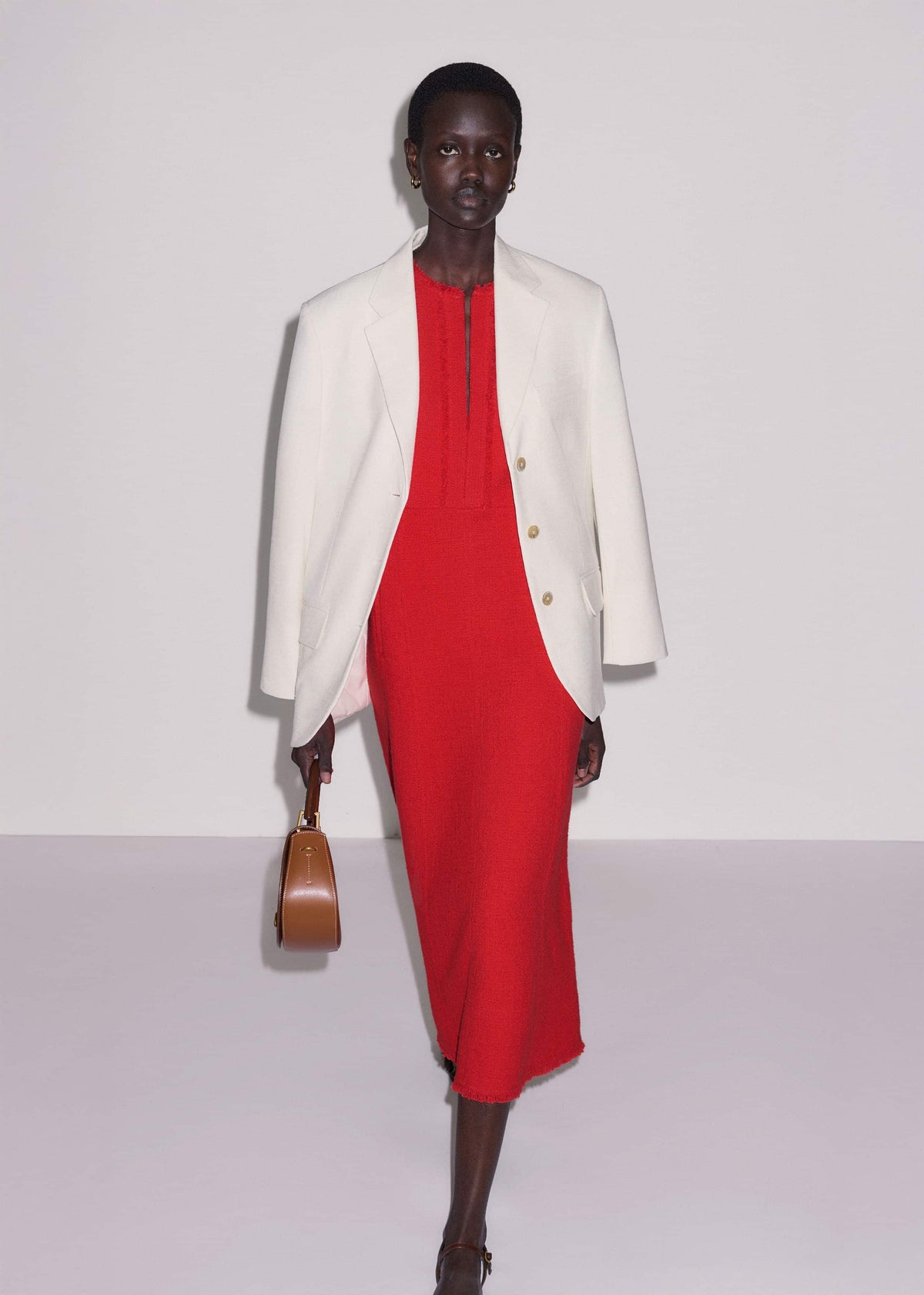 ME+EM Clothing Red Fringe Detail Fit + Flare Midi Dress
