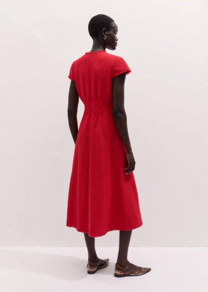 ME+EM Clothing Red Fringe Detail Fit + Flare Midi Dress