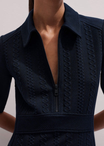 ME+EM Clothing Navy Cable Jacquard Half-Zip Midi Dress