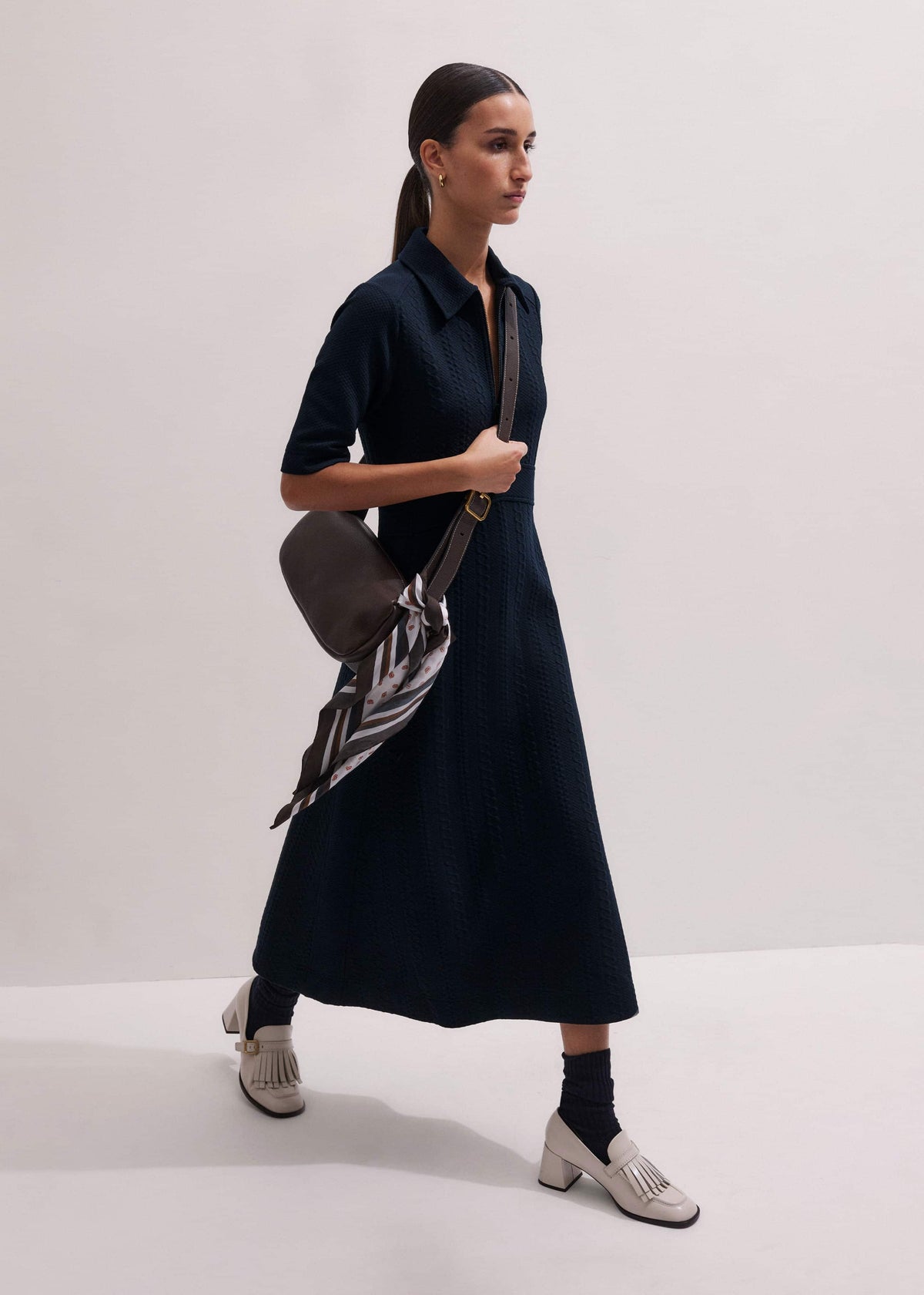 ME+EM Clothing Navy Cable Jacquard Half-Zip Midi Dress