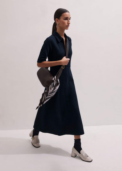 ME+EM Clothing Navy Cable Jacquard Half-Zip Midi Dress