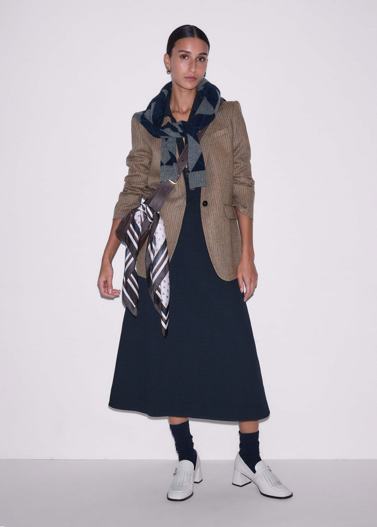 ME+EM Clothing Navy Cable Jacquard Half-Zip Midi Dress