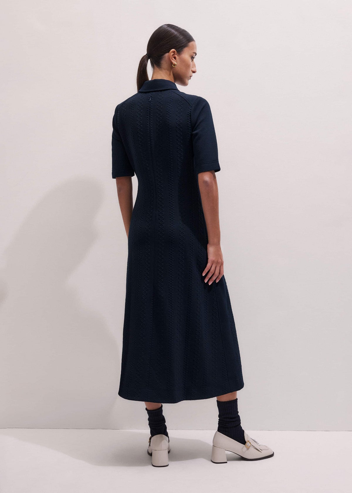 ME+EM Clothing Navy Cable Jacquard Half-Zip Midi Dress