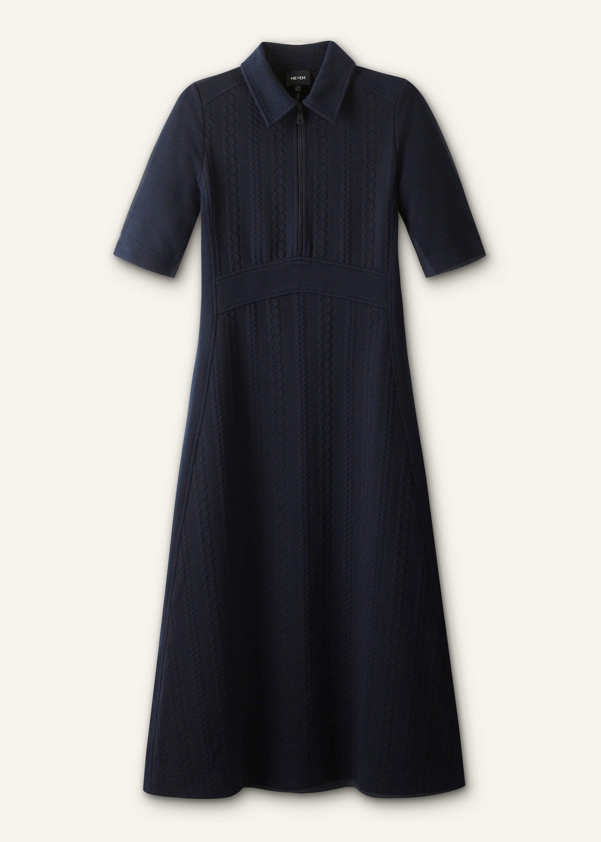 ME+EM Clothing Navy Cable Jacquard Half-Zip Midi Dress